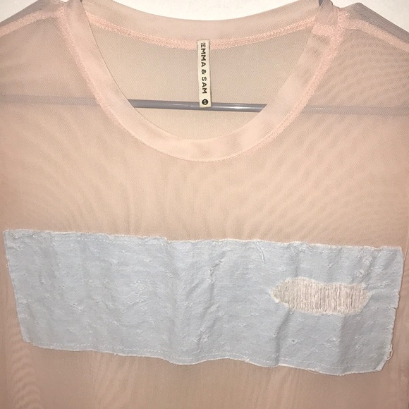 Emma & Sam pink mesh with denim patch t shirt - Picture 3 of 6